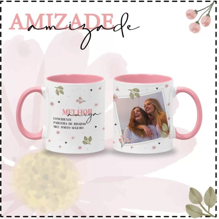 Artes Caneca Amizade Rosa Sublimação Best Friends