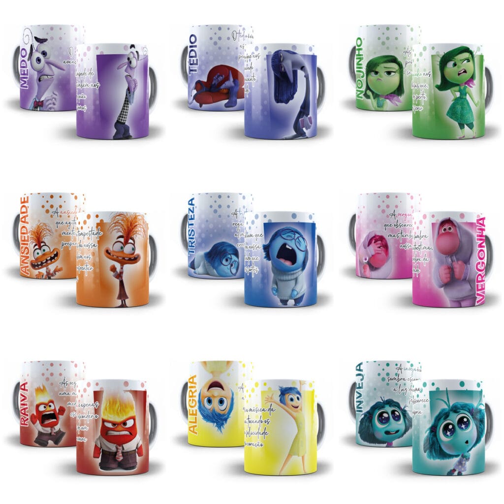 9 Artes Caneca Divertida-Mente 2 Nojinho Alegria Medo Raiva | Studios Cat