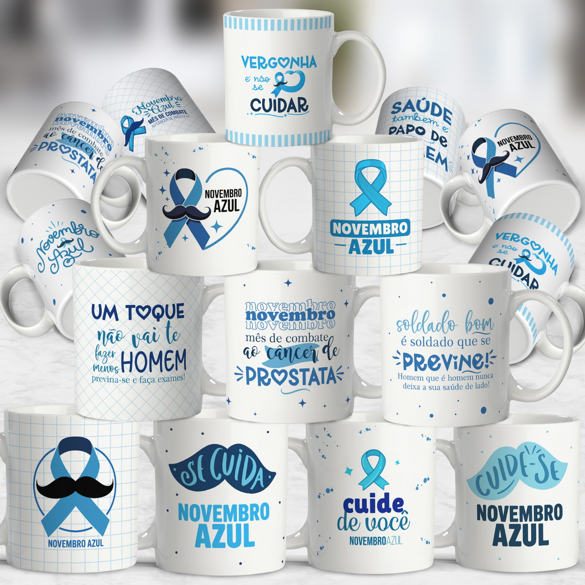 Kit 10 Artes para Caneca Novembro Azul Arquivo Digital 1 Kit 10 Artes para Caneca Novembro Azul Arquivo Digital