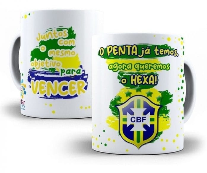 Artes Caneca Seleção Brasileira Copa Mundo Catar 2022 Vetor