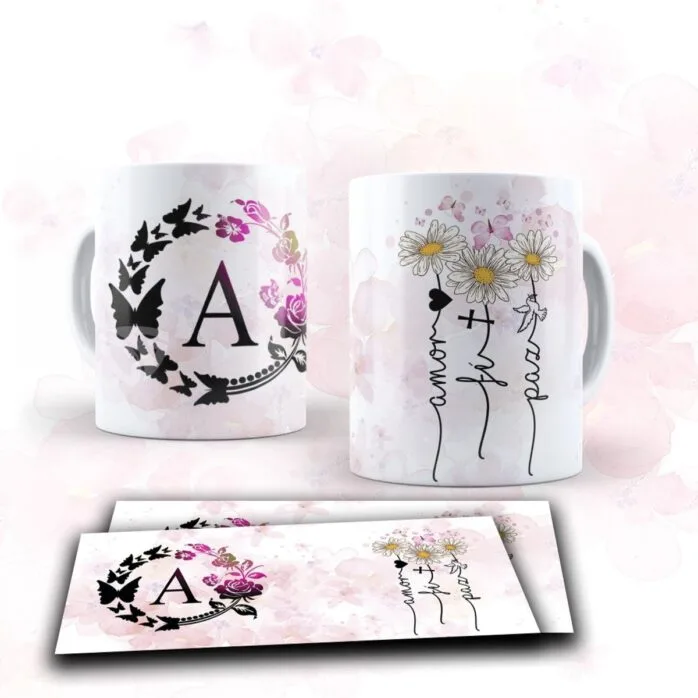Artes Canecas Alfabeto Monograma Flor