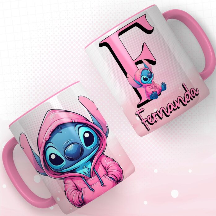Artes Canecas Alfabeto Stitch Rosa Png e pdf