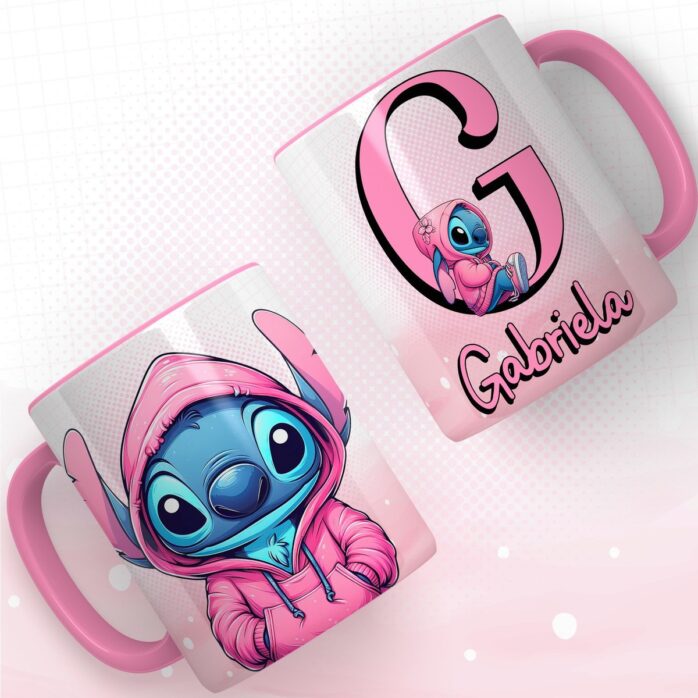 Artes Canecas Alfabeto Stitch Rosa Png e pdf