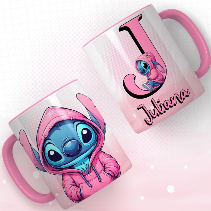 Artes Canecas Alfabeto Stitch Rosa Png e pdf
