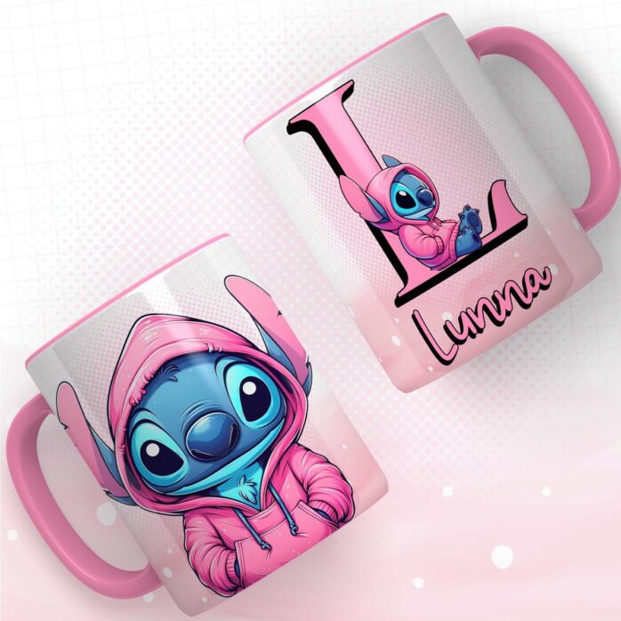 Artes Canecas Alfabeto Stitch Rosa Png e pdf