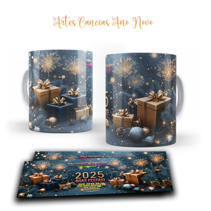 Artes Canecas Ano Novo 2025- Jpg, Corel e pdf