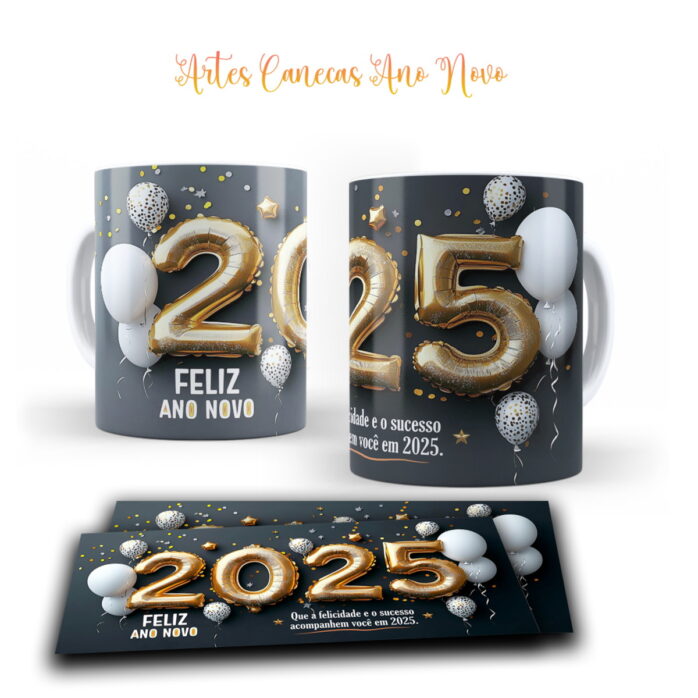 Artes Canecas Ano Novo 2025- Jpg, Corel e pdf