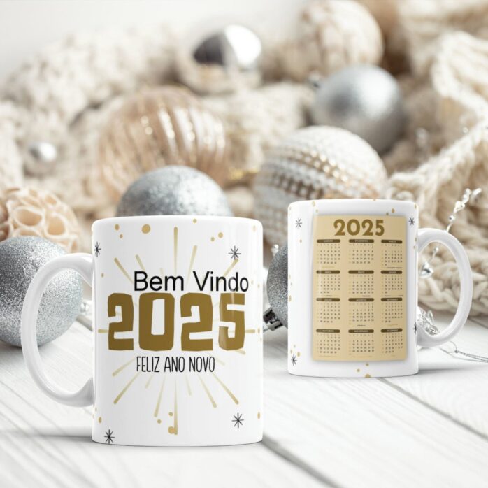 Artes Canecas Feliz Ano Novo 2025- Jpg e Corel