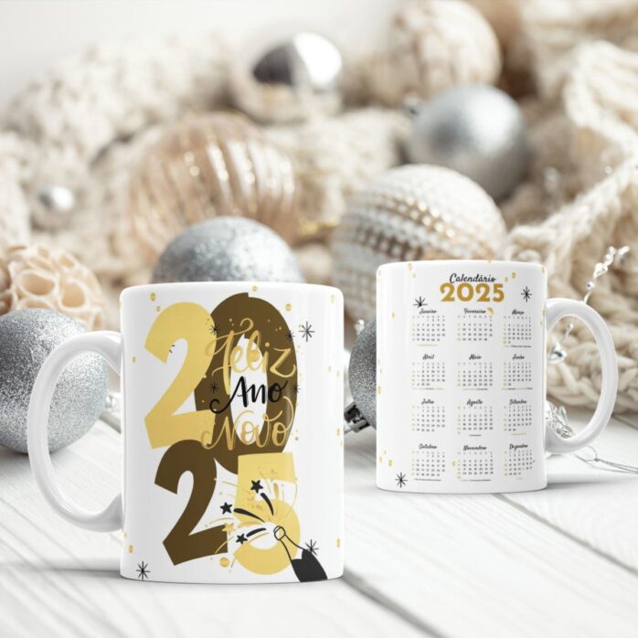 Artes Canecas Feliz Ano Novo 2025- Jpg e Corel