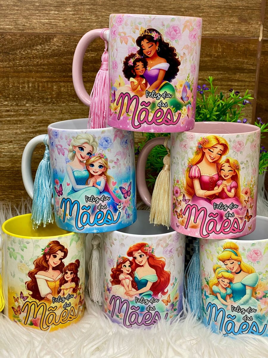 Artes Digitais Caneca Dia das Mães com Princesas 1 Artes Digitais Caneca Dia das Mães com Princesas