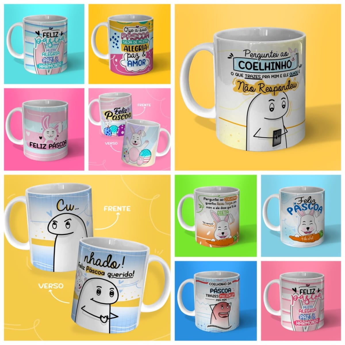 Kit Artes Canecas Páscoa Flork para Sublimação 1 Kit Artes Canecas Páscoa Flork para Sublimação