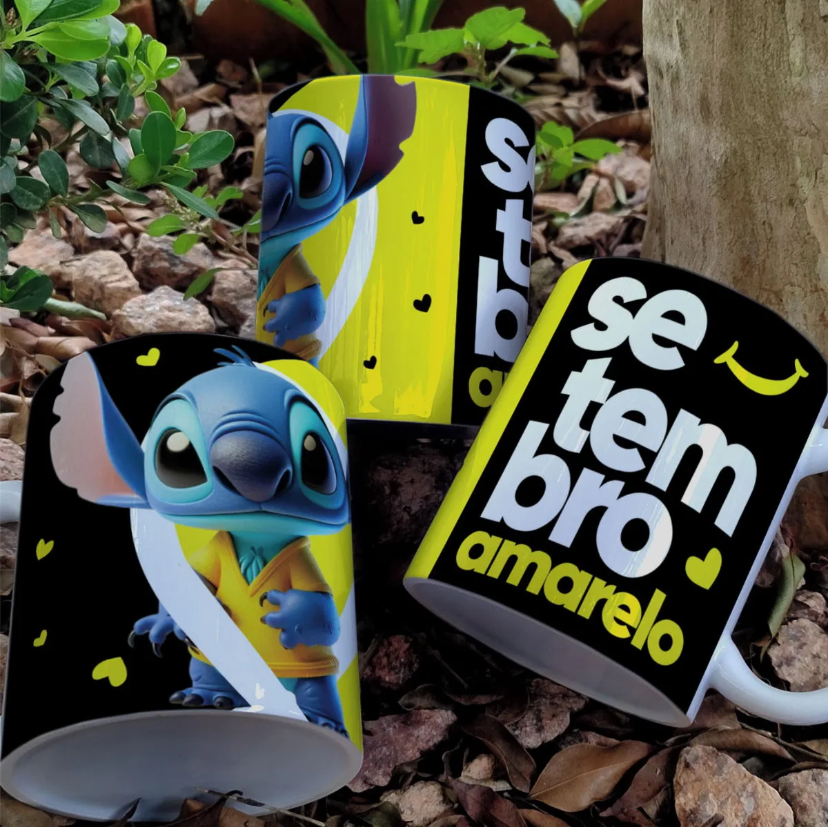 Artes Canecas Setembro Amarelo Stitch