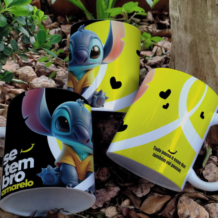 Artes Canecas Setembro Amarelo Stitch
