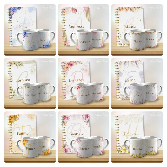 Artes de Alfabeto Floral para Canecas - Pacote com 53