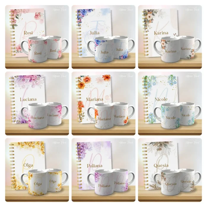 Artes de Alfabeto Floral para Canecas - Pacote com 53