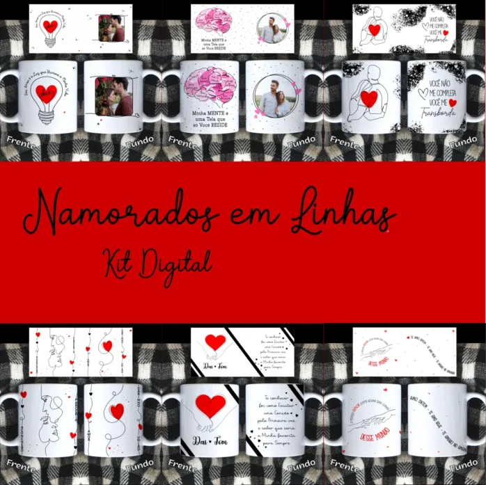 Artes de Linhas para Caneca no Dia dos Namorados: JPG