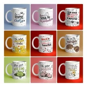 Artes Dia Dos Namorados Flork Sublimação Caneca + Frases