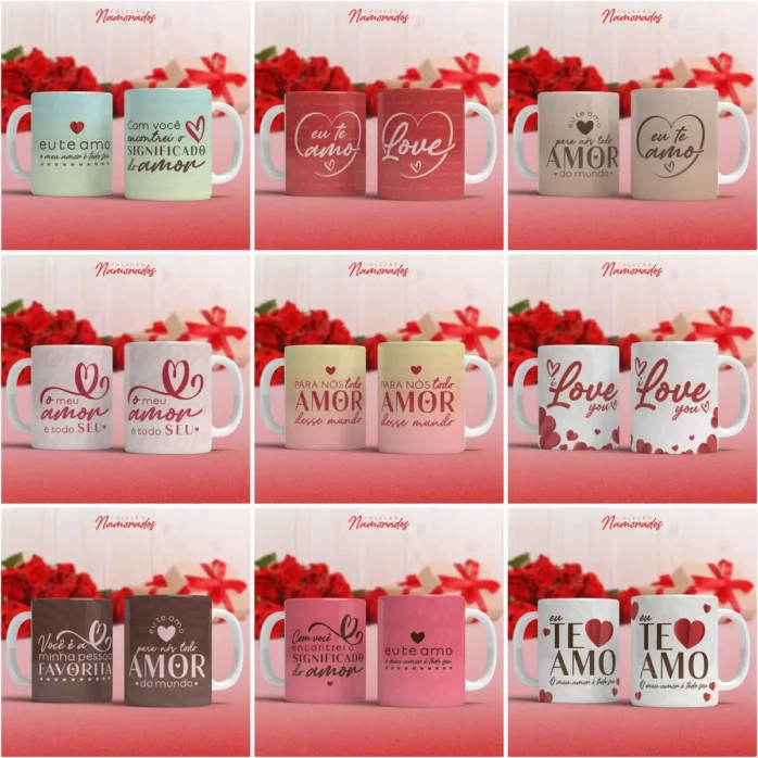 Artes Prontas para Canecas e Camisas - Amor e Carinho