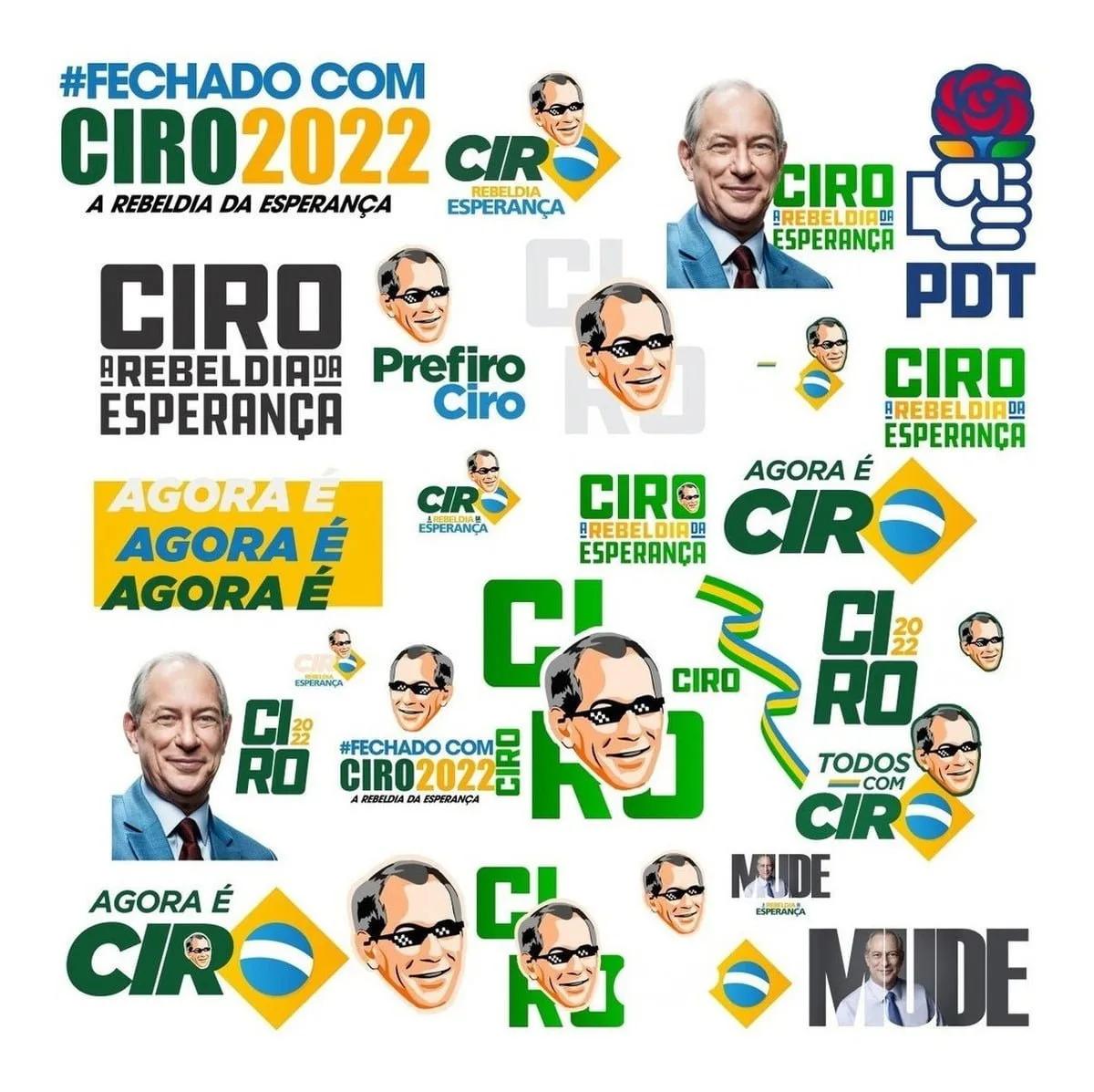 Artes Sublimação Bolsonaro Ciro Lula Candidatos Eleição 2022 3 Coleção de adesivos digitais coloridos com textos e retratos políticos