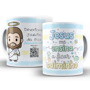 Artes Sublimação Caneca Kids Religiosa com Jesus e Jardim