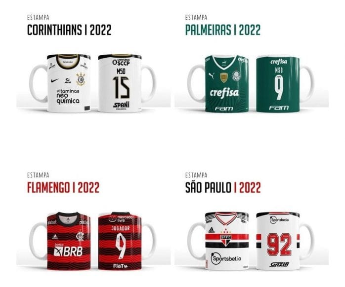 Artes Sublimação Canecas Times Futebol Tema Camisetas