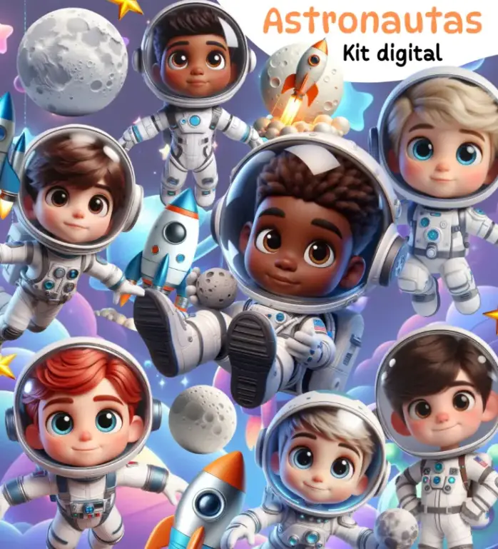 Astronauta 3D Kit Digital em PNG - Decoração Criativa