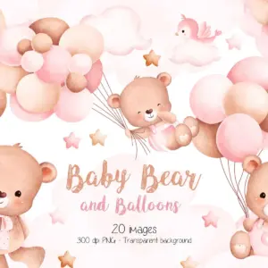 Baby Bear And Balloons Png Clipart Para Cha De Bebe 4