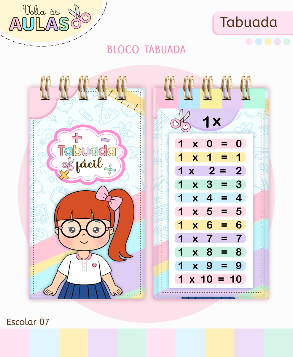Bloco Tabuada Escolar Menina Arquivo Digital 1 Bloco Tabuada Escolar Menina Arquivo Digital