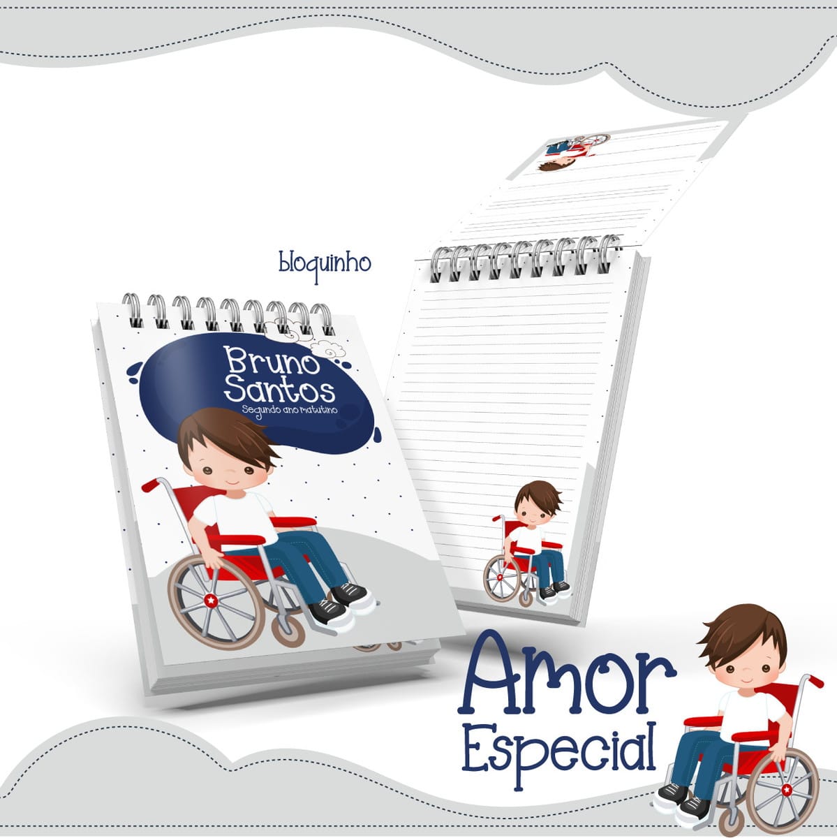 Bloquinho de Anotações Amor Especial Menino Arte Digital 1 Bloquinho de Anotações Amor Especial Menino Arte Digital