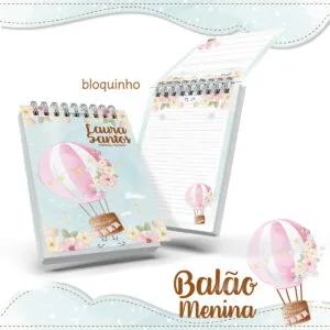 Bloquinho Anotações Balão Menina Rosa 17 Bloquinho Anotações Balão Menina Rosa