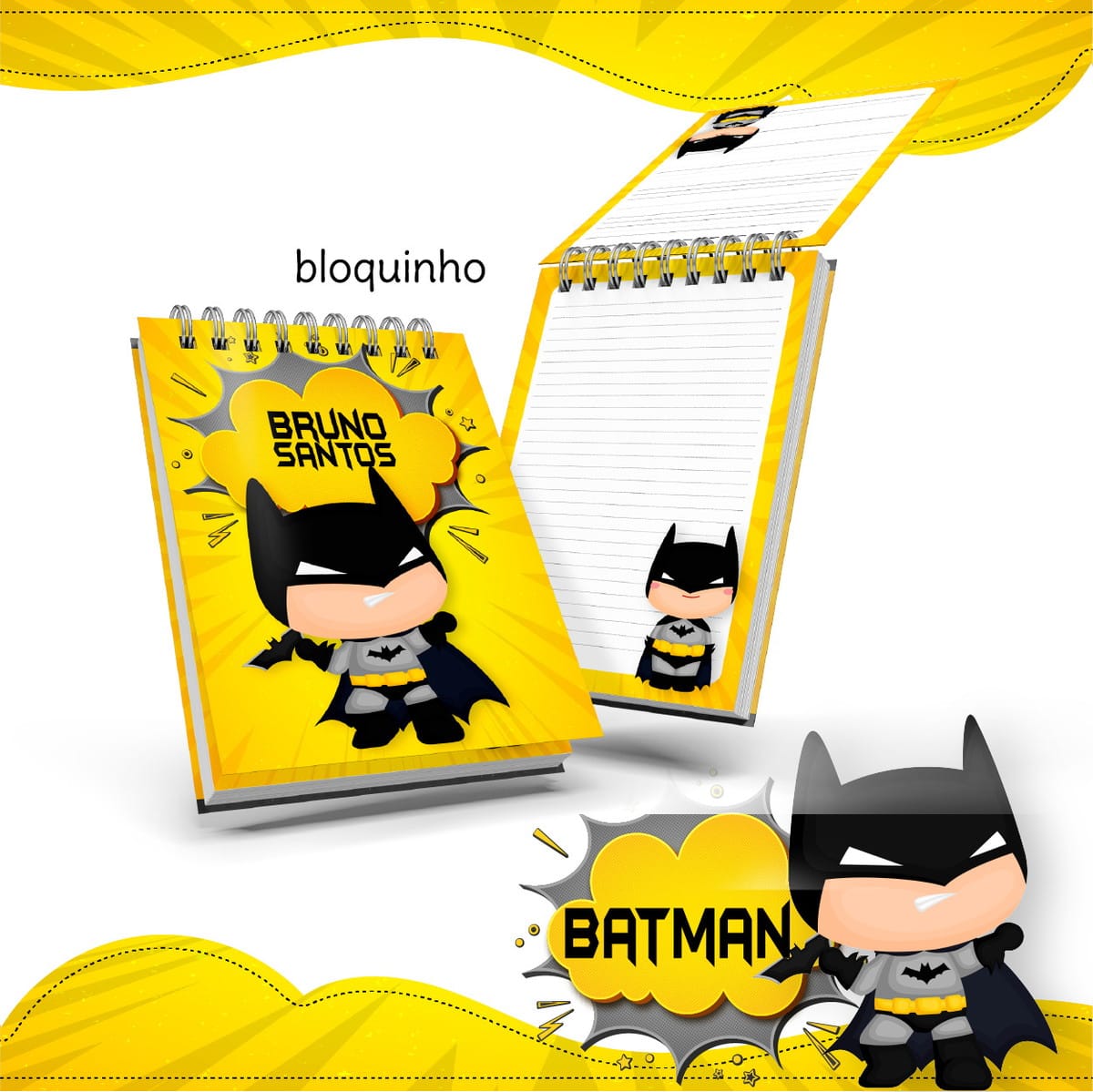 Bloquinho Batman Cute Personalizável Arquivo Digital 1 Bloquinho Batman Cute Personalizável Arquivo Digital