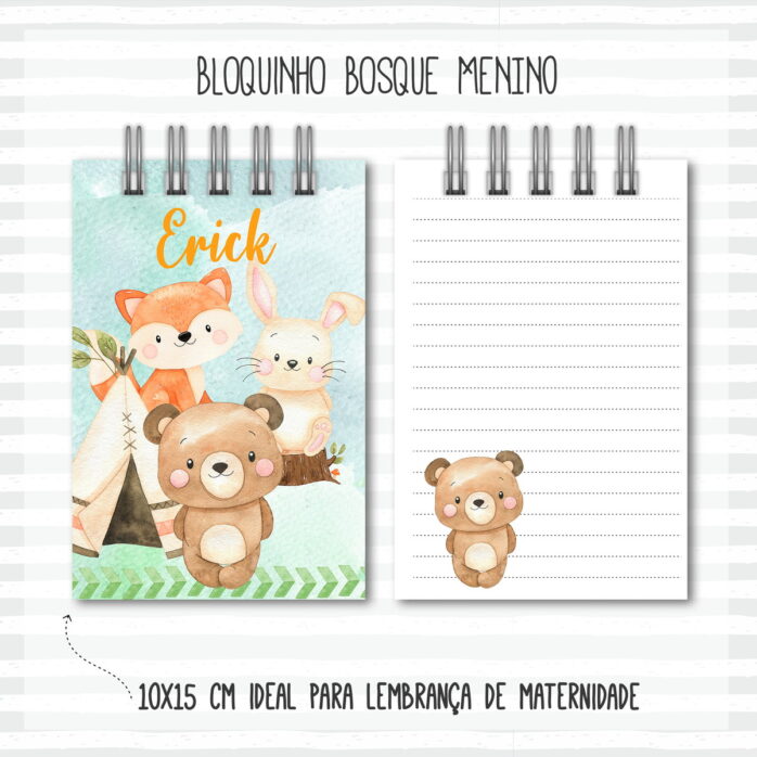 Bloquinho Anotações Bebê Bosque Menino