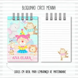 Bloquinho Anotações Bebê Circo Menina 5 Bloquinho Anotações Bebê Circo Menina
