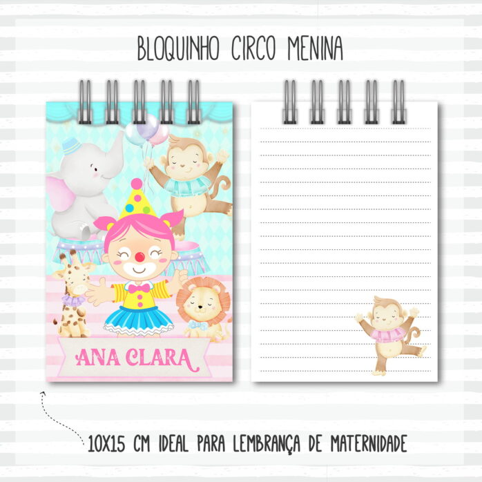 Bloquinho Anotações Bebê Circo Menina