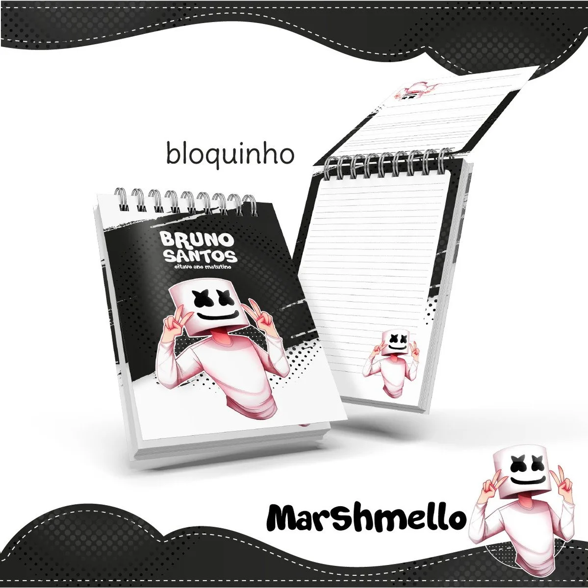 Bloquinho Anotações Marshmello 1 Bloquinho Anotações Marshmello
