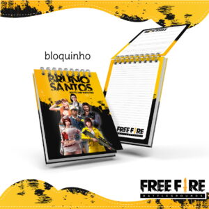 Dois pequenos cadernos espiralados amarelos e pretos com personagens estampados na capa.