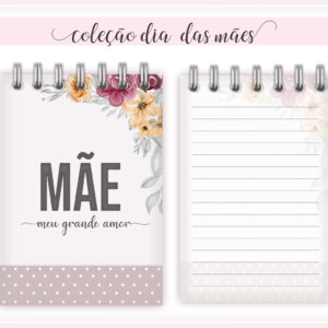 Dois cadernos de espiral com estampas de flores em tons de rosa e amarelo.