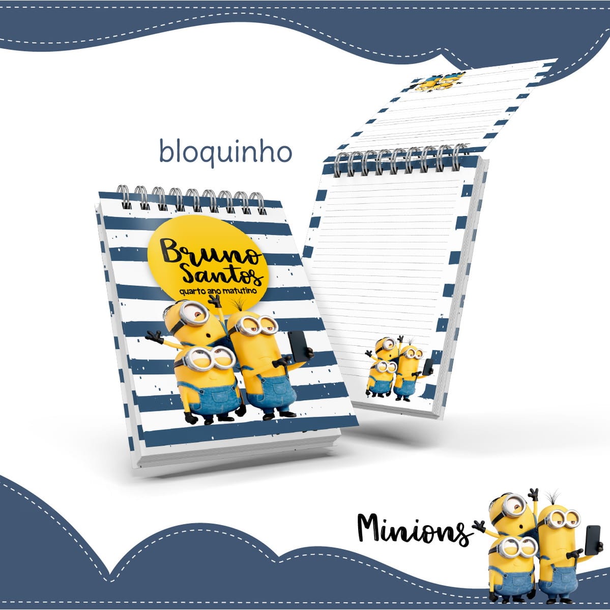 Bloquinho Minions Digital para Personalizar Material Escolar 1 Bloquinho Minions Digital para Personalizar Material Escolar