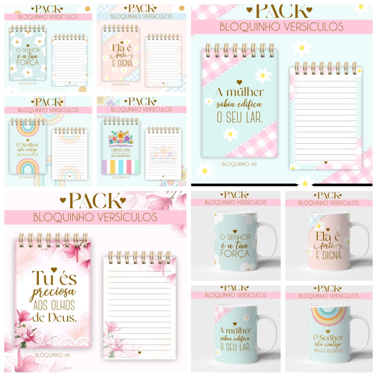 Kit Digital Bloquinhos Versículos para Papelaria e Canecas 1 Kit Digital Bloquinhos Versículos para Papelaria e Canecas