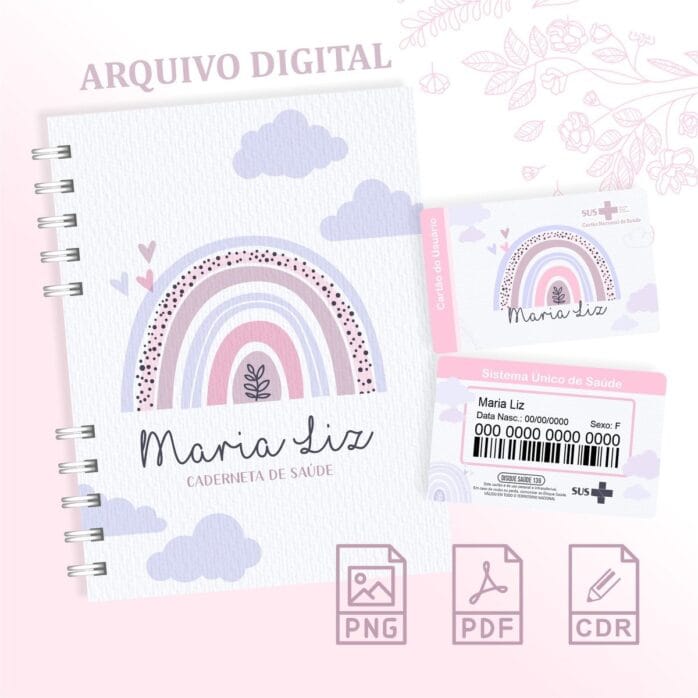Caderneta de Saúde Arco Íris Rosa Menina