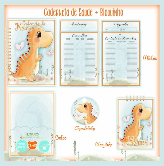 Caderneta de Saúde + Bloquinho Dino Menino
