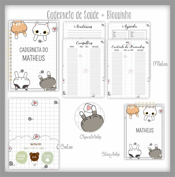 Caderneta de Saúde + Bloquinho Gatinhos