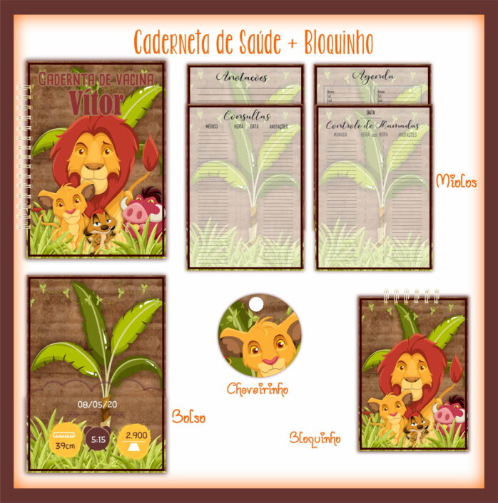 Caderneta de Saúde Rei Leão Arquivo Digital Personalizável 39 caderneta de saude bloquinho rei leao arquivo digital