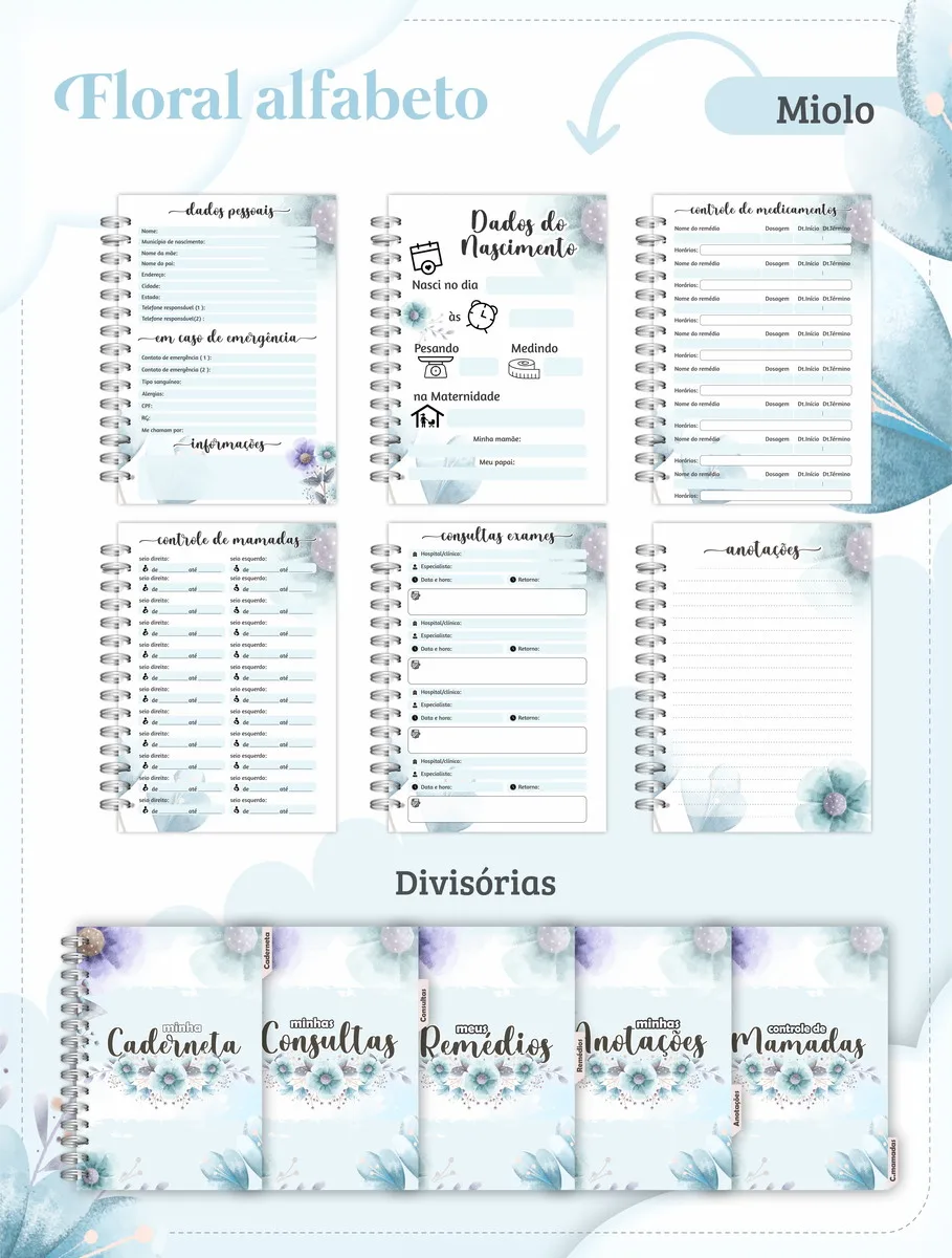 Caderneta de Vacina Alfabeto Floral