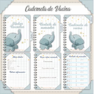 Caderneta de Vacina Digital Elefantinho Cinza Personalizável 33 caderneta de vacina elefantinho cinza arquivo digital