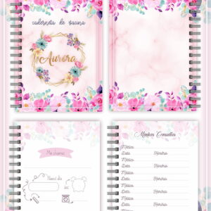 Kit floral digital para encadernação com estampas de flores em tons rosados e aquarela.