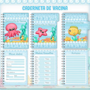 Caderneta de vacinação infantil com tema marinho em tons de azul