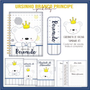 Caderneta de Vacina Personalizada Ursinho Branco