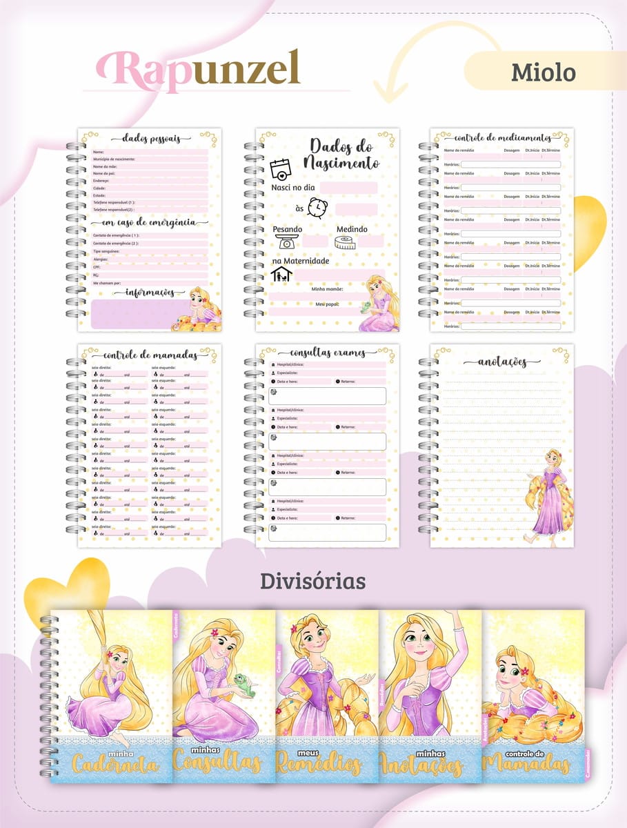Caderneta de Vacinação Rapunzel Arquivo Digital 2 Caderneta de Vacinação Rapunzel Arquivo Digital - Imagem 2