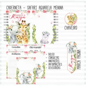Caderneta de Vacina Safari Aquarela Menina